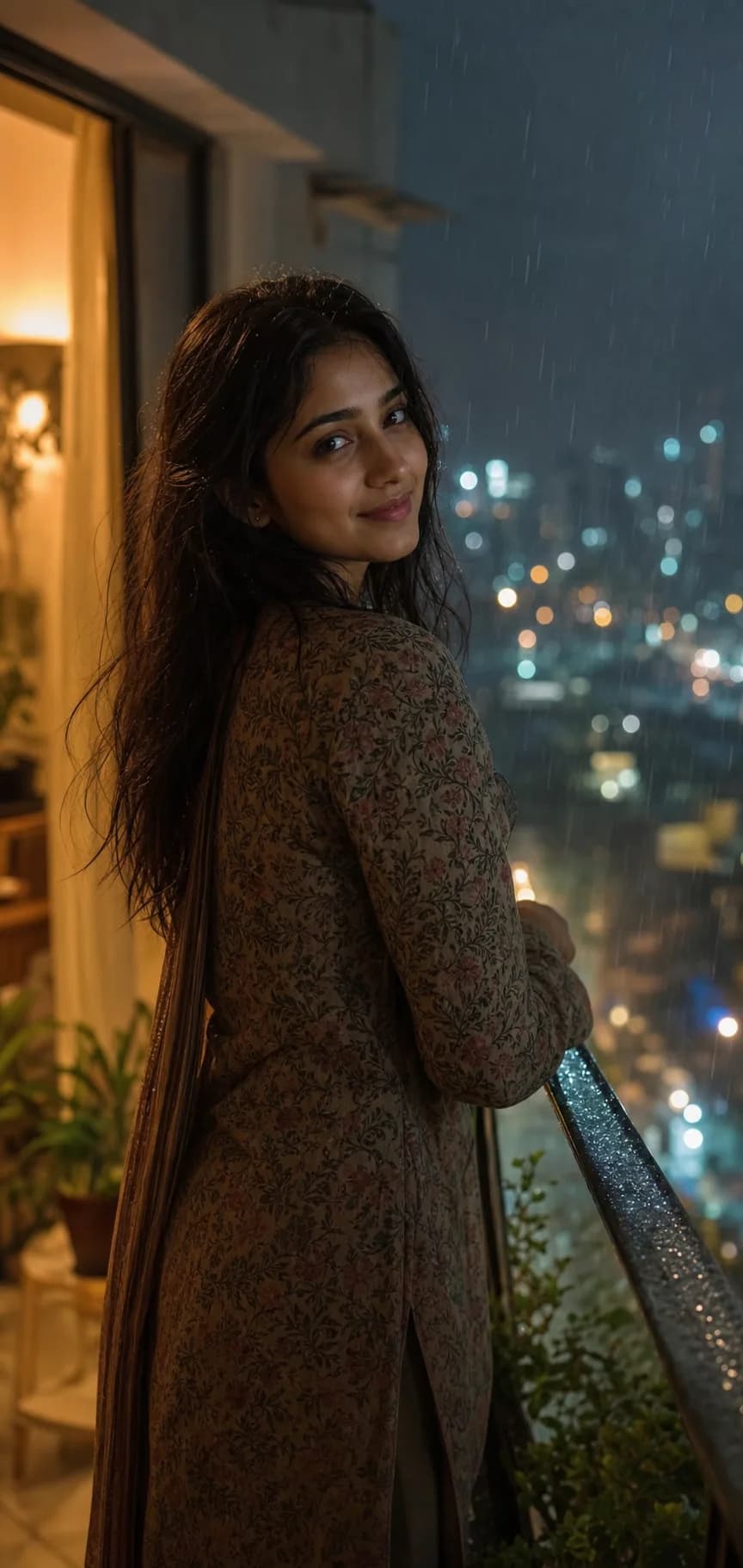 A rainy balcony chat scene