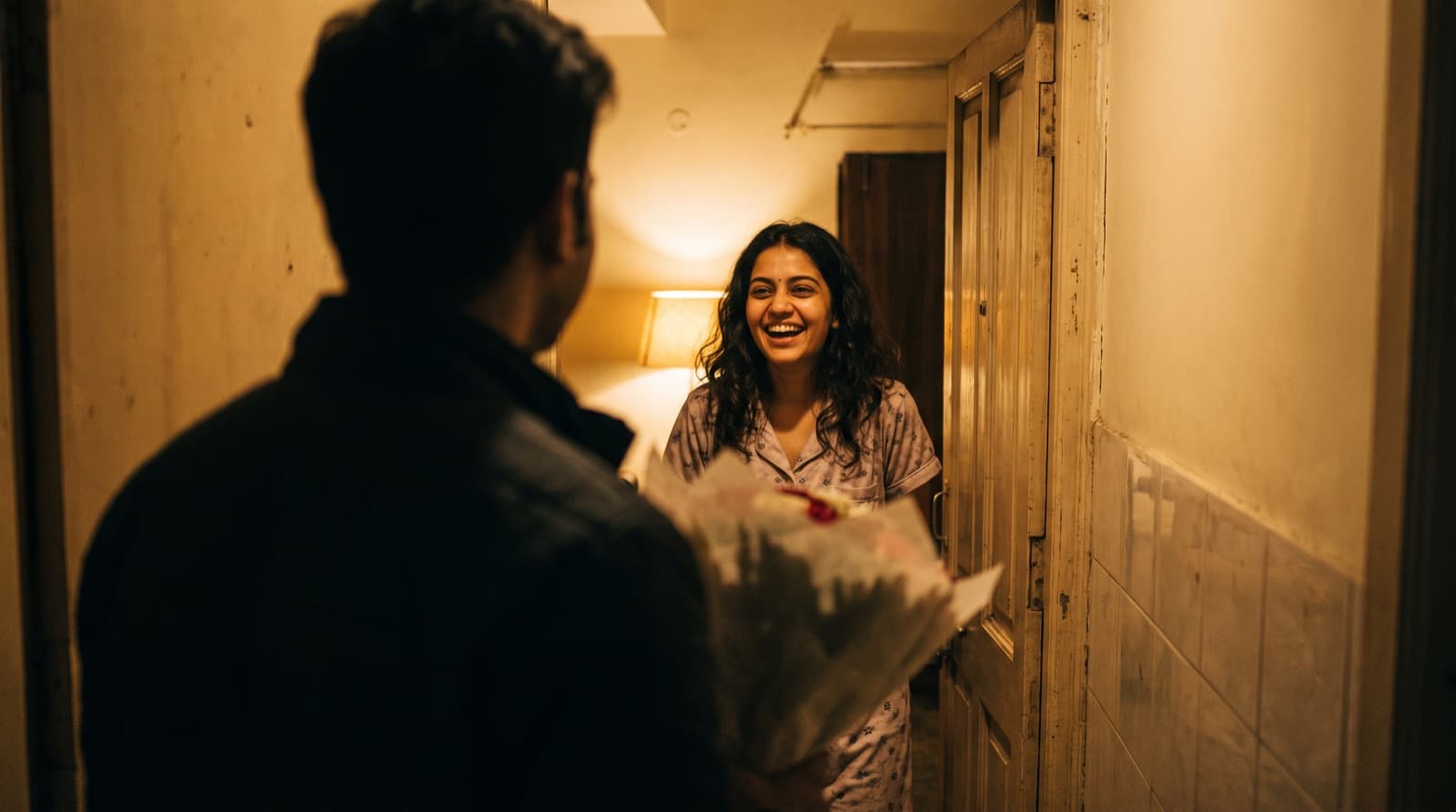 Aadhi raat ko darwaze par phool dekh ke hansti hui ladki